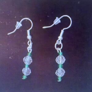 Elegant Green and Silver Beaded Earrings